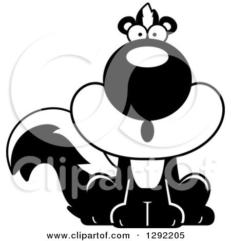 Wild Animal Clipart of a Black and White Cartoon Surprised Gasping Sitting Skunk - Royalty Free Lineart Vector Illustration by Cory Thoman