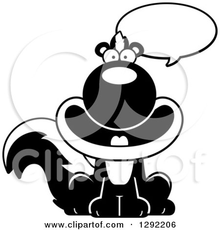 Wild Animal Clipart of a Black and White Cartoon Happy Talking Sitting Skunk - Royalty Free Lineart Vector Illustration by Cory Thoman