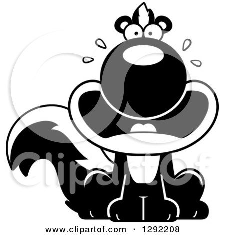 Wild Animal Clipart of a Black and White Cartoon Scared Screaming Sitting Skunk - Royalty Free Lineart Vector Illustration by Cory Thoman