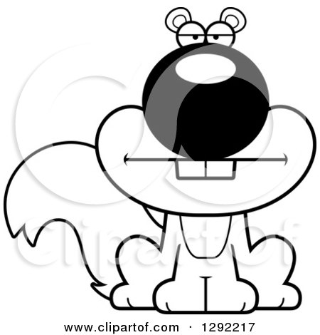 Wild Animal Clipart of a Black and White Cartoon Bored Sitting Squirrel - Royalty Free Lineart Vector Illustration by Cory Thoman