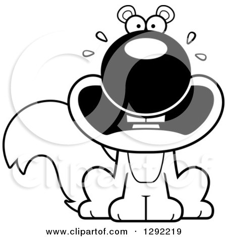 Wild Animal Clipart of a Black and White Cartoon Scared Screaming Sitting Squirrel - Royalty Free Lineart Vector Illustration by Cory Thoman