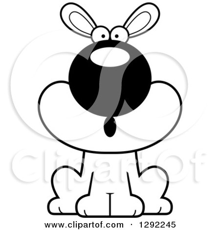Animal Clipart of a Black and White Cartoon Surprised Gasping Rabbit Sitting - Royalty Free Lineart Vector Illustration by Cory Thoman