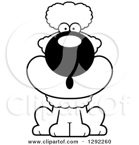 Animal Clipart of a Black and White Cartoon Surprised Gasping Poodle Dog Sitting - Royalty Free Lineart Vector Illustration by Cory Thoman