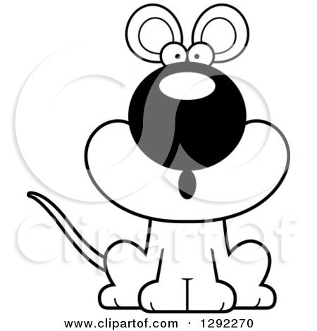 Animal Clipart of a Black and White Cartoon Surprised Gasping Mouse Sitting - Royalty Free Lineart Vector Illustration by Cory Thoman