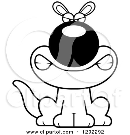 Wild Animal Clipart of a Black and White Cartoon Mad Snarling Sitting Kangaroo - Royalty Free Lineart Vector Illustration by Cory Thoman