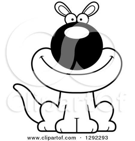 Wild Animal Clipart of a Black and White Cartoon Happy Sitting Kangaroo - Royalty Free Lineart Vector Illustration by Cory Thoman