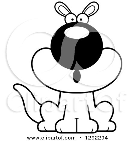 Wild Animal Clipart of a Black and White Cartoon Surprised Gasping Sitting Kangaroo - Royalty Free Lineart Vector Illustration by Cory Thoman