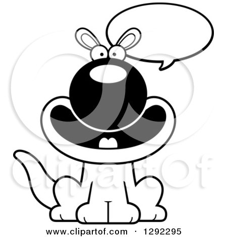 Wild Animal Clipart of a Black and White Cartoon Happy Sitting and Talking Kangaroo - Royalty Free Lineart Vector Illustration by Cory Thoman