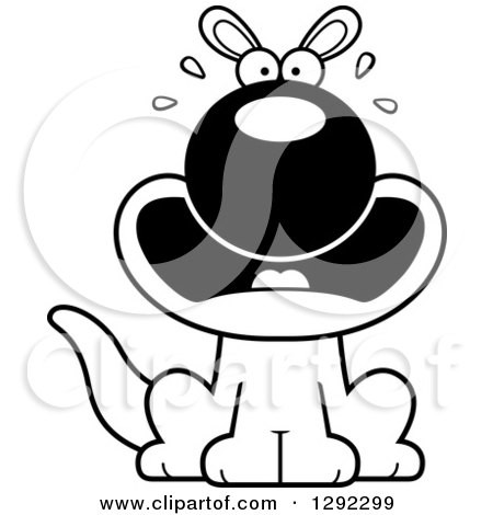 Wild Animal Clipart of a Black and White Cartoon Scared Screaming Sitting Kangaroo - Royalty Free Lineart Vector Illustration by Cory Thoman