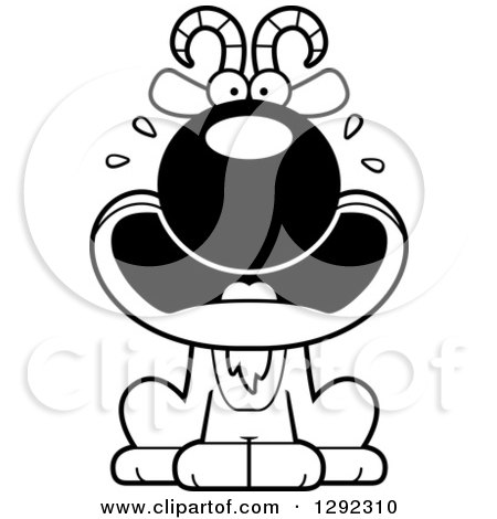 Animal Clipart of a Black and White Cartoon Scared Screaming Male Goat