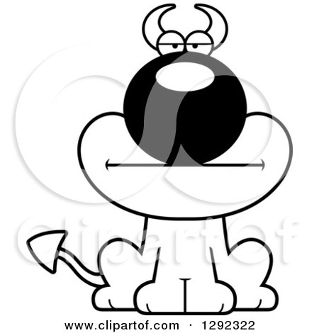 Clipart of a Black and White Cartoon Bored Devil Dog - Royalty Free Lineart Vector Illustration by Cory Thoman