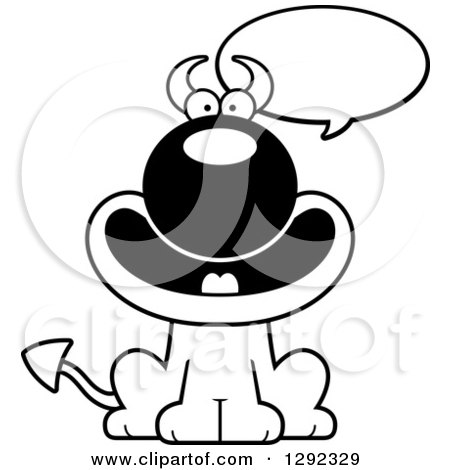 Clipart of a Black and White Cartoon Talking Happy Devil Dog - Royalty Free Lineart Vector Illustration by Cory Thoman