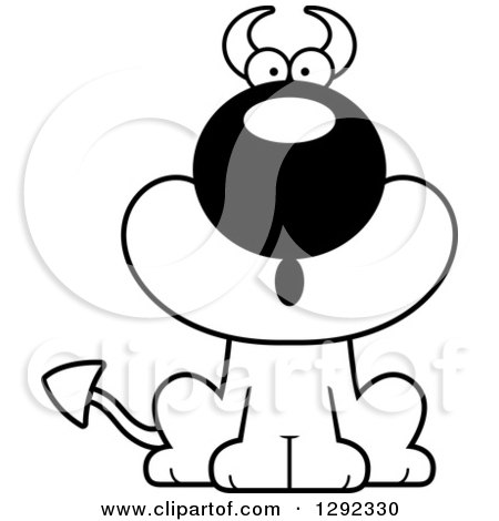 Clipart of a Black and White Cartoon Surprised Gasping Devil Dog - Royalty Free Lineart Vector Illustration by Cory Thoman