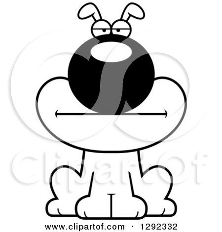 Animal Clipart of a Black and White Cartoon Bored Dog - Royalty Free Lineart Vector Illustration by Cory Thoman