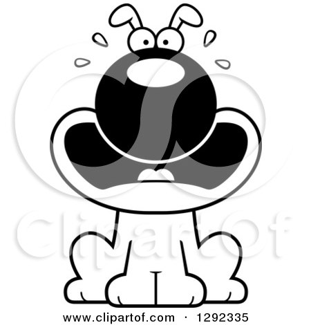 Animal Clipart of a Black and White Cartoon Scared Screaming Dog - Royalty Free Lineart Vector Illustration by Cory Thoman