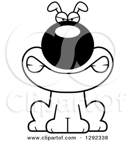 Animal Clipart of a Black and White Cartoon Mad Dog Snarling - Royalty Free Lineart Vector Illustration by Cory Thoman