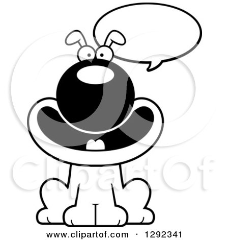 Animal Clipart of a Black and White Cartoon Happy Talking Dog - Royalty Free Lineart Vector Illustration by Cory Thoman