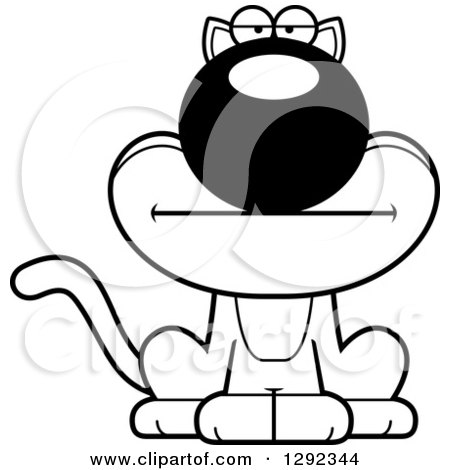 Animal Clipart of a Black and White Cartoon Bored Cat - Royalty Free Lineart Vector Illustration by Cory Thoman