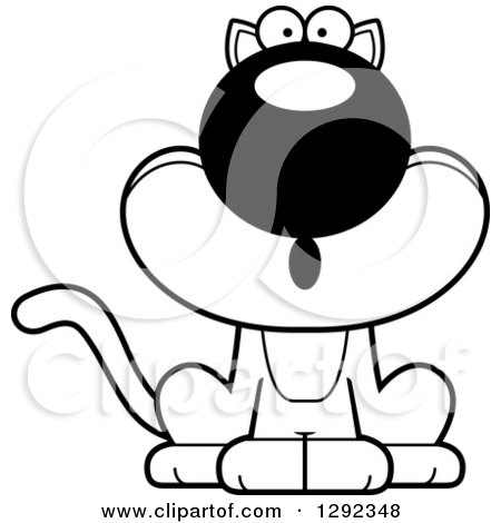 Animal Clipart of a Black and White Cartoon Surprised Gasping Cat - Royalty Free Lineart Vector Illustration by Cory Thoman