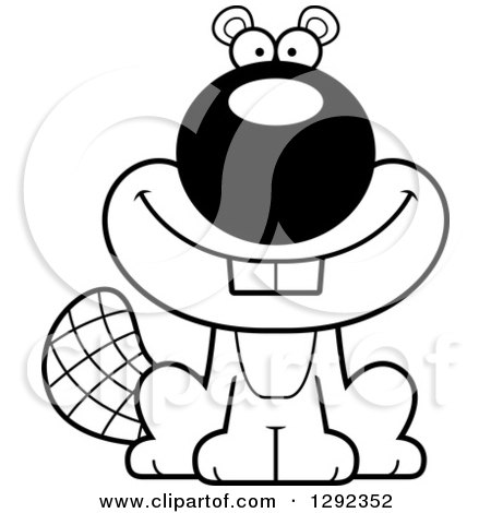 Wild Animal Clipart of a Black and White Happy Beaver - Royalty Free Lineart Vector Illustration by Cory Thoman