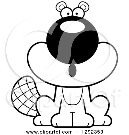 Wild Animal Clipart of a Black and White Surprised Gasping Beaver - Royalty Free Lineart Vector Illustration by Cory Thoman
