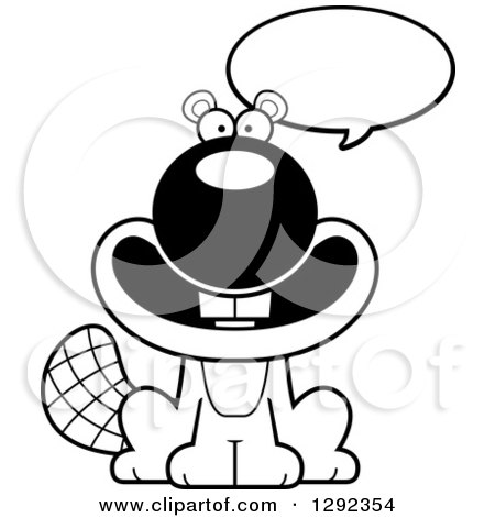 Wild Animal Clipart of a Black and White Happy Talking Beaver - Royalty Free Lineart Vector Illustration by Cory Thoman