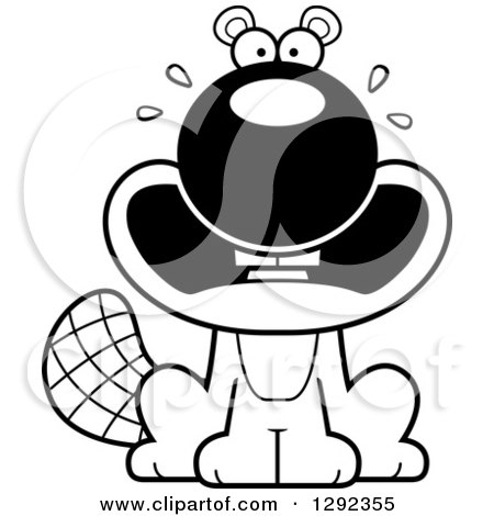 Wild Animal Clipart of a Black and White Scared Beaver - Royalty Free Lineart Vector Illustration by Cory Thoman