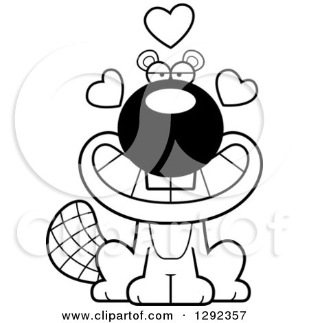 Wild Animal Clipart of a Black and White Loving Beaver with Hearts - Royalty Free Lineart Vector Illustration by Cory Thoman