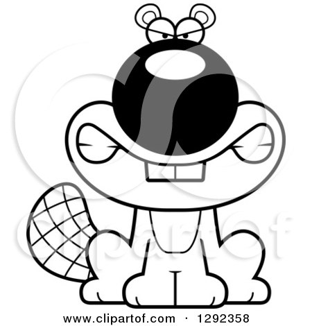 Wild Animal Clipart of a Black and White Mad Beaver - Royalty Free Lineart Vector Illustration by Cory Thoman
