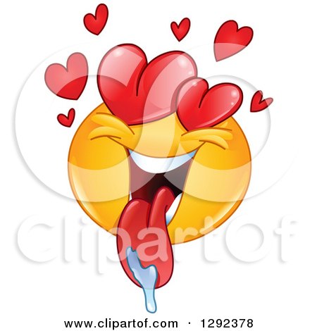 Cartoon Clipart of a Yellow Smiley Face Emoticon in Love, Drooling and with Heart Eyes - Royalty Free Vector Illustration by yayayoyo