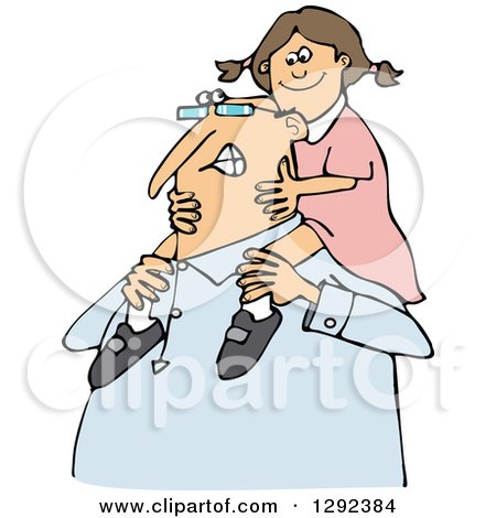 Clipart of a Happy Chubby Caucasian Grandpa Carrying a Girl on His Shoulders - Royalty Free Vector Illustration by djart