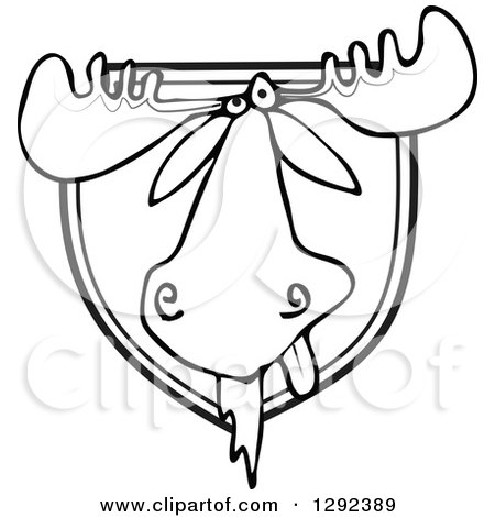 Clipart of a Black and White Trophy Hunting Mounted Moose Head - Royalty Free Vector Illustration by djart