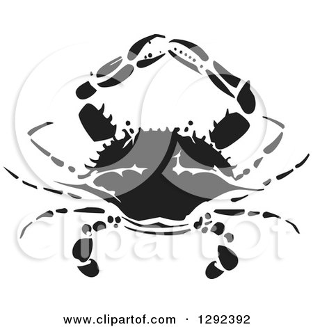 Clipart of a Black and White Woodcut Crab - Royalty Free Vector Illustration by xunantunich