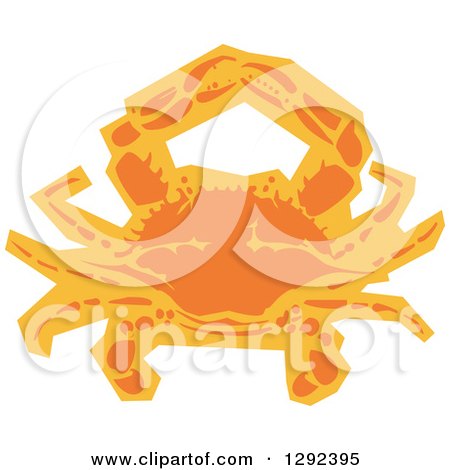 Clipart of an Orange Woodcut Crab - Royalty Free Vector Illustration by xunantunich