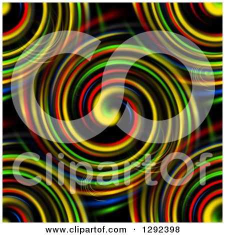 Clipart of a Seamless Background of Colorful Swirls on Black - Royalty Free Illustration by oboy
