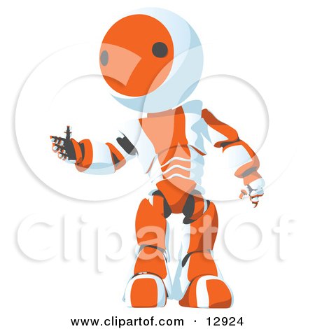 Nice Orange Metal Robot Reaching Out Clipart Illustration by Leo Blanchette