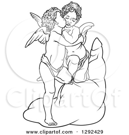 Clipart of Black and White Angels Kissing - Royalty Free Vector Illustration by dero