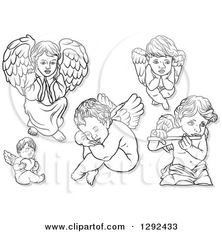 Clipart of Grayscale Angels - Royalty Free Vector Illustration by dero