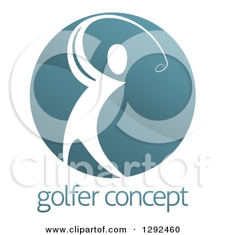 Clipart of a White Man Golfing in a Teal Circle over Sample Text - Royalty Free Vector Illustration by AtStockIllustration