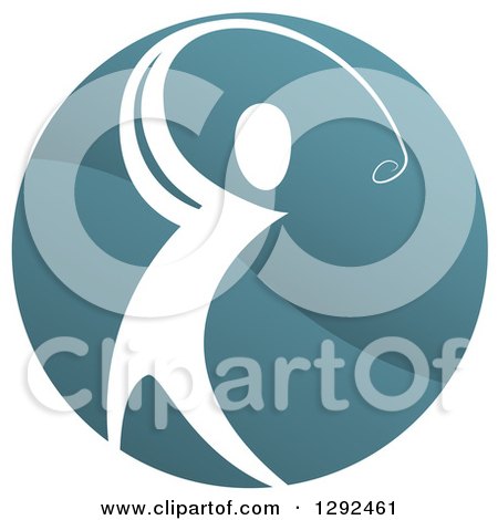 Clipart of a White Man Golfing in a Teal Circle - Royalty Free Vector Illustration by AtStockIllustration