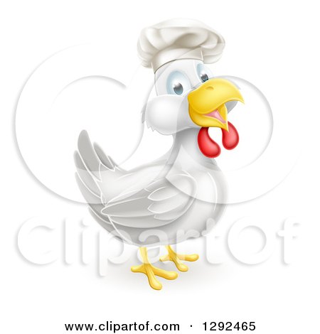 Clipart of a Happy White Chicken Chef Facing Right - Royalty Free Vector Illustration by AtStockIllustration