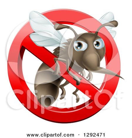 Clipart of a Mosquito Trapped in a Prohibited Symbol - Royalty Free Vector Illustration by AtStockIllustration