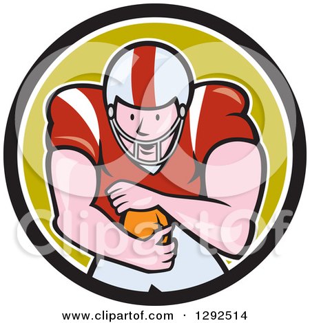 Clipart of a Cartoon White Male American Football Player Running Back in a Black White and Green Circle - Royalty Free Vector Illustration by patrimonio