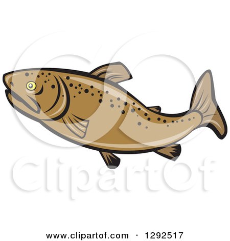 Clipart of a Cartoon Brown Trout Fish in Profile - Royalty Free Vector Illustration by patrimonio