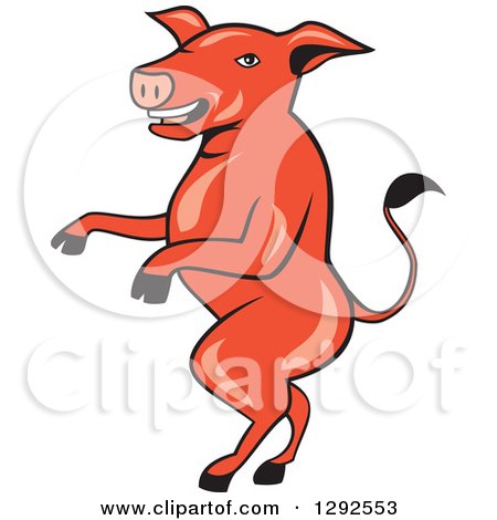 Clipart of a Cartoon Pig Walking on His Hind Legs - Royalty Free Vector Illustration by patrimonio
