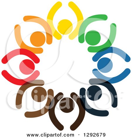 Clipart of a Team Circle of Colorful Cheering People with Their Arms up - Royalty Free Vector Illustration by ColorMagic