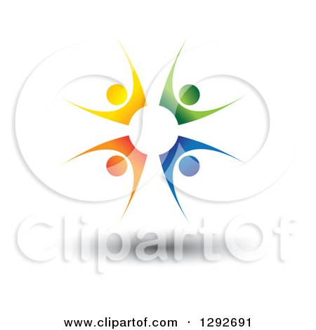 Clipart of a Team Circle of Floating Four Colorful Cheering People - Royalty Free Vector Illustration by ColorMagic