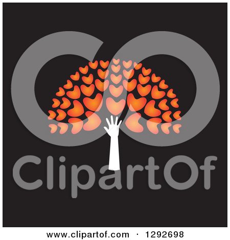Clipart of a White Hand and Arm Forming the Trunk of a Heart Tree, over Black - Royalty Free Vector Illustration by ColorMagic