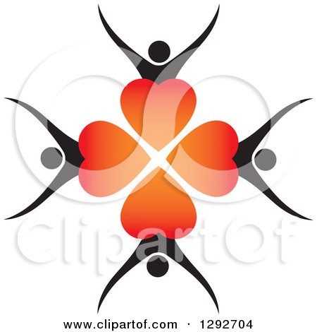 Clipart of a Circle of Cheering Black People Behind Gradient Red and Orange Love Hearts - Royalty Free Vector Illustration by ColorMagic