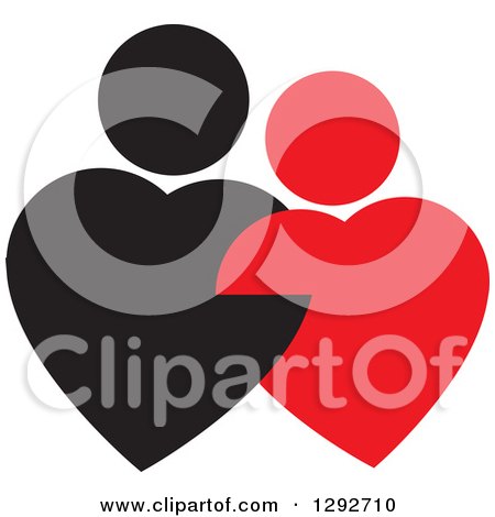Clipart of a Black and Red Connected Heart Shaped Couple - Royalty Free Vector Illustration by ColorMagic